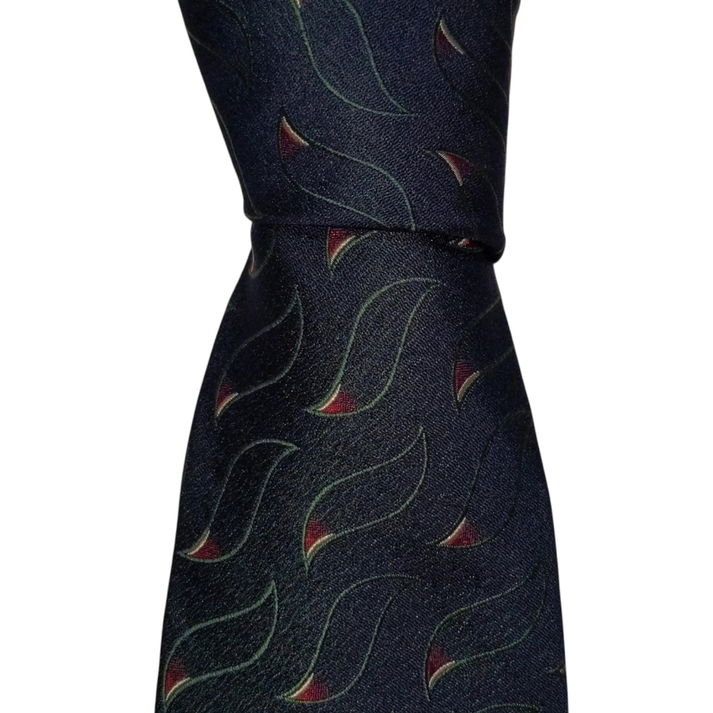 Vintage Polo Ralph Lauren Silk Necktie Mens Navy Blue Wave Motif Tie EUC